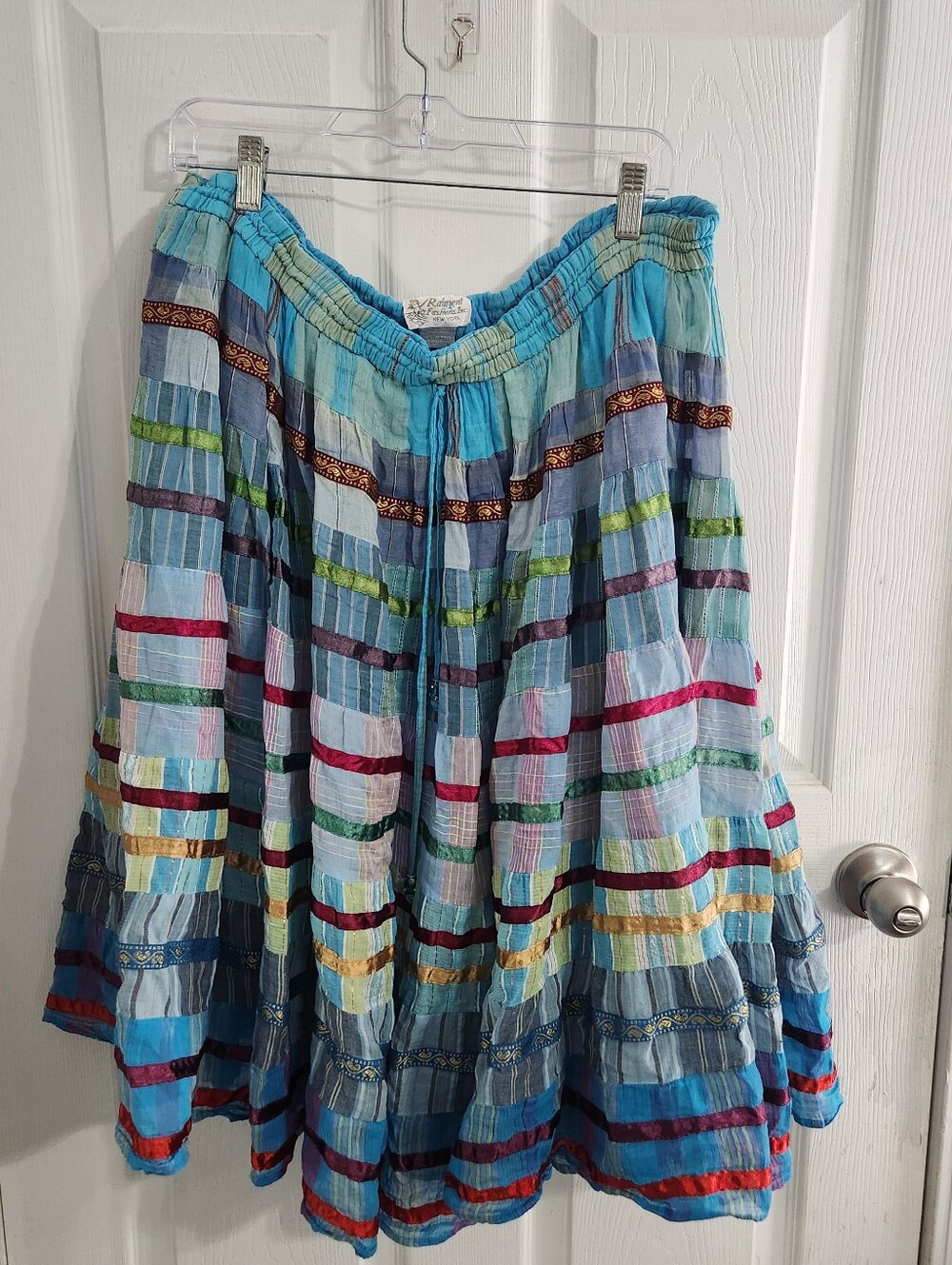 Vintage pull on patchwork cotton skirt boho hippie colorful festival OS - Picture 1 of 8